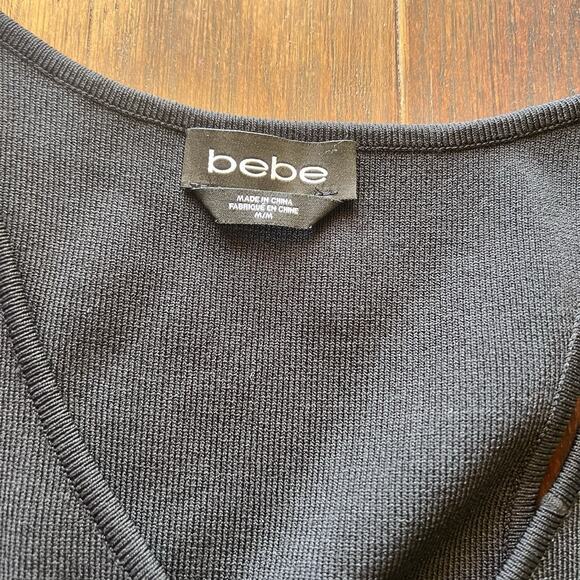 Bebe black ribbed knit V-neck tank top bodysuit M strappy cut-outs on the sides - Picture 2 of 7